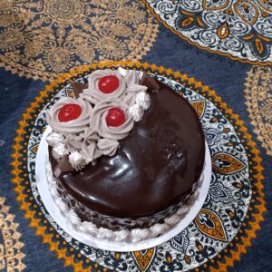 Rich chocolate cake with ganache layers